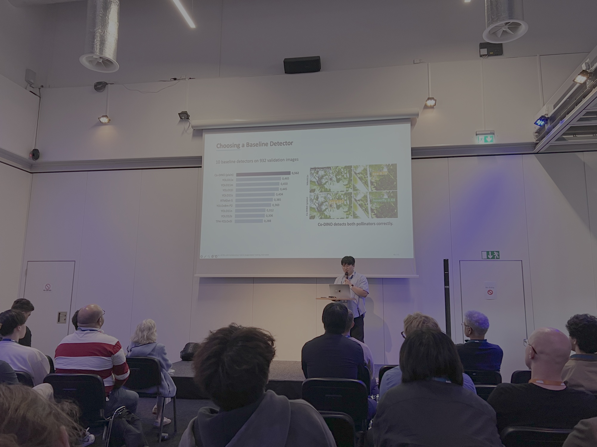 Junsu Kim presenting the BeeHunters detector comparison at CVPPA, ECCV 2026