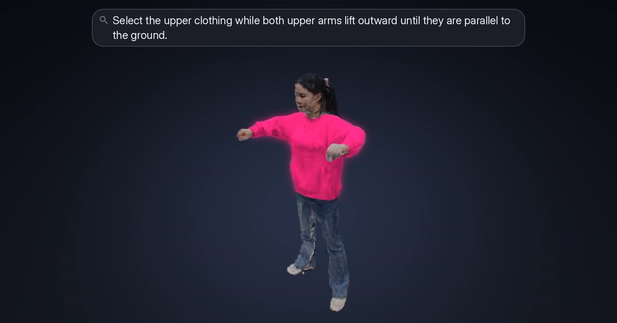 HumanSkill-4D highlighting an avatar's upper clothing while both arms lift outward